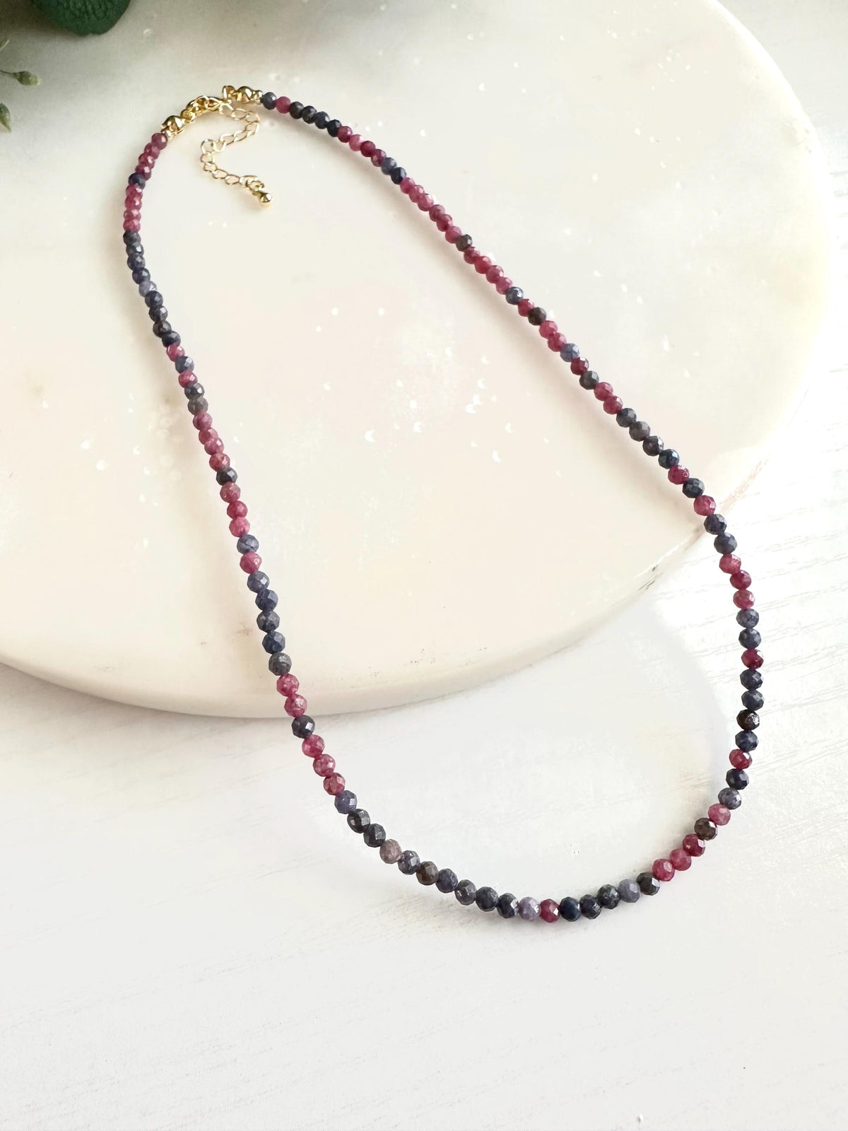 Ruby & Sapphire Necklace – Faceted Gemstone Beaded Necklace
