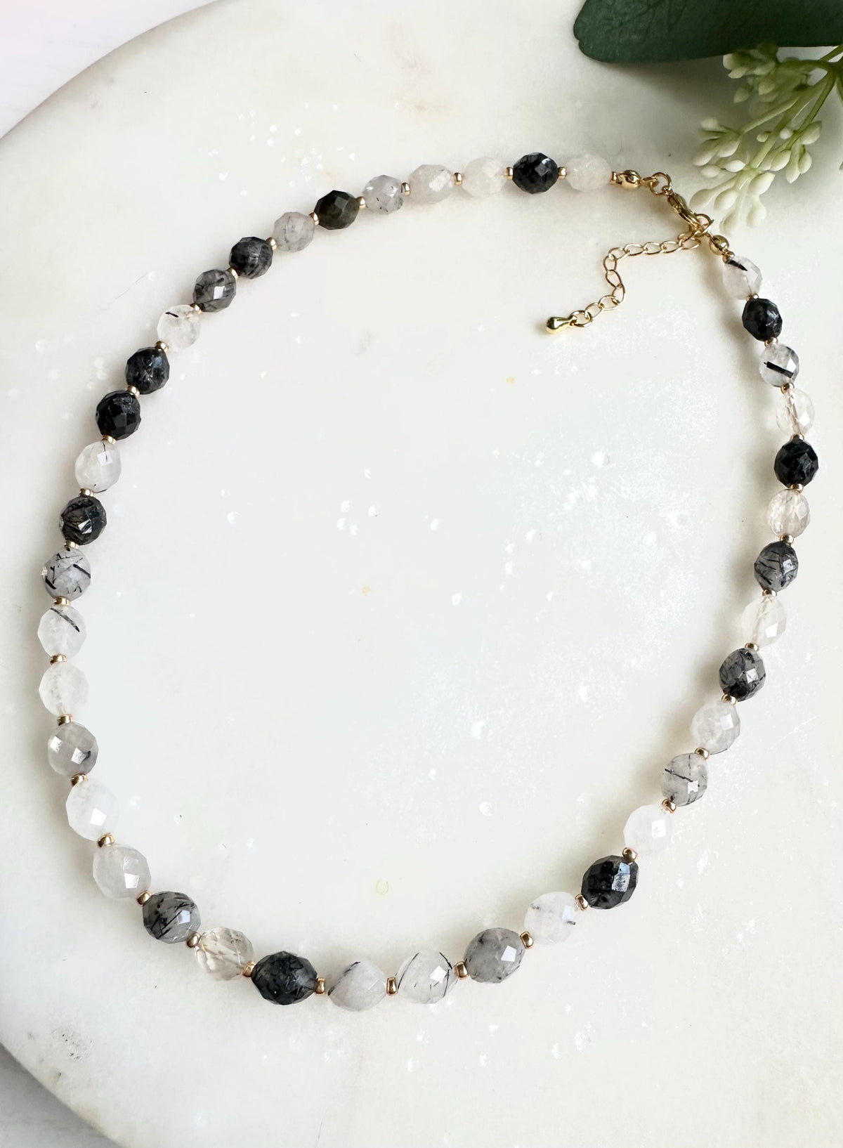 Black Rutilated Quartz Necklace | Faceted Gemstone Beaded Necklace | Minimalist Black and Clear Quartz Jewelry | Handmade Necklace l Gift