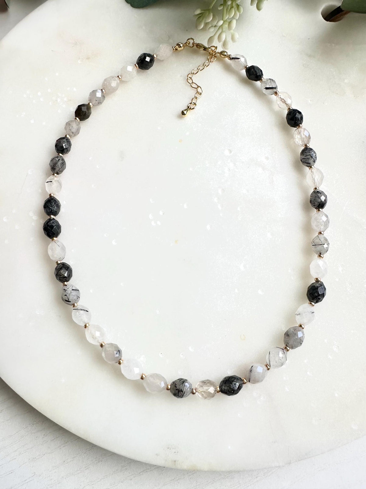 Black Rutilated Quartz Necklace | Faceted Gemstone Beaded Necklace | Minimalist Black and Clear Quartz Jewelry | Handmade Necklace l Gift