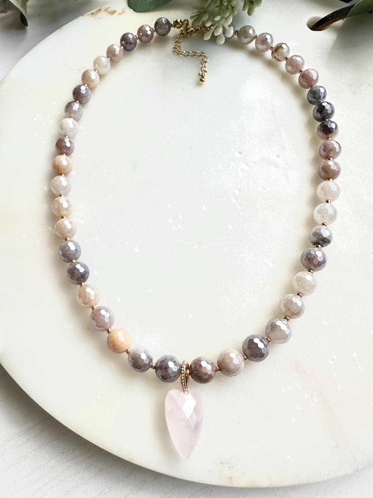 Mystic Lavender Quartz Necklace with Rose Quartz Heart Pendant | Faceted Crystal Beaded Necklace | Romantic Handmade Jewelry | Gift for Her