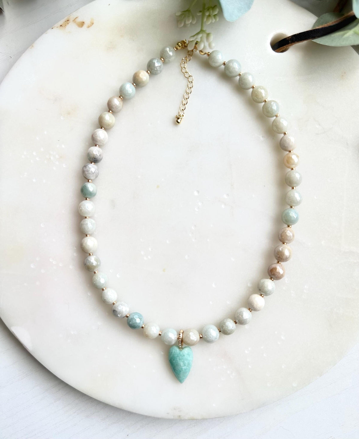 Mystic Amazonite Necklace with Amazonite Heart Pendant | Faceted Gemstone Beaded Necklace | Handmade Calming Jewelry | Gift for Her