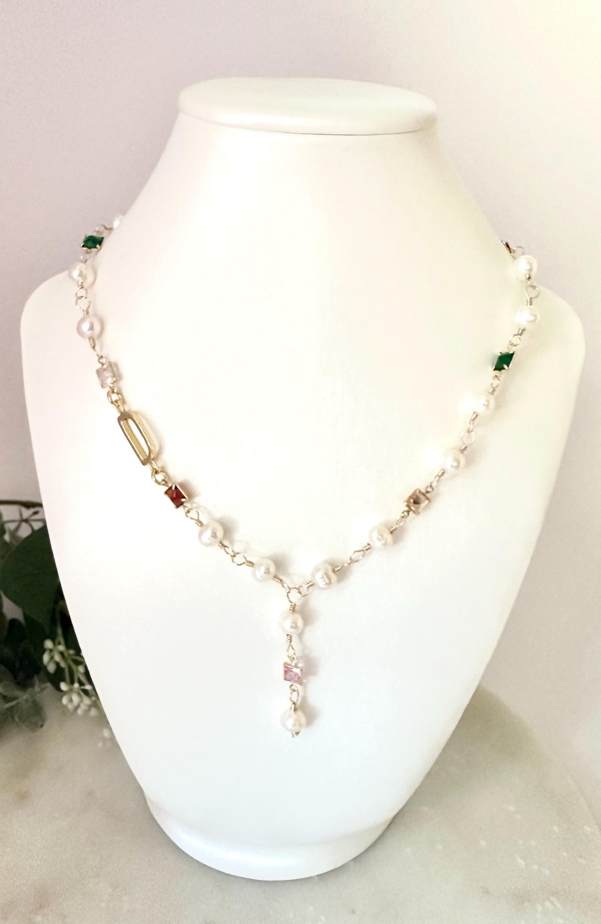 Gold Initial Freshwater Pearl and Crystal Necklace-Gifts for Her- Y Necklace - Personalized Necklace