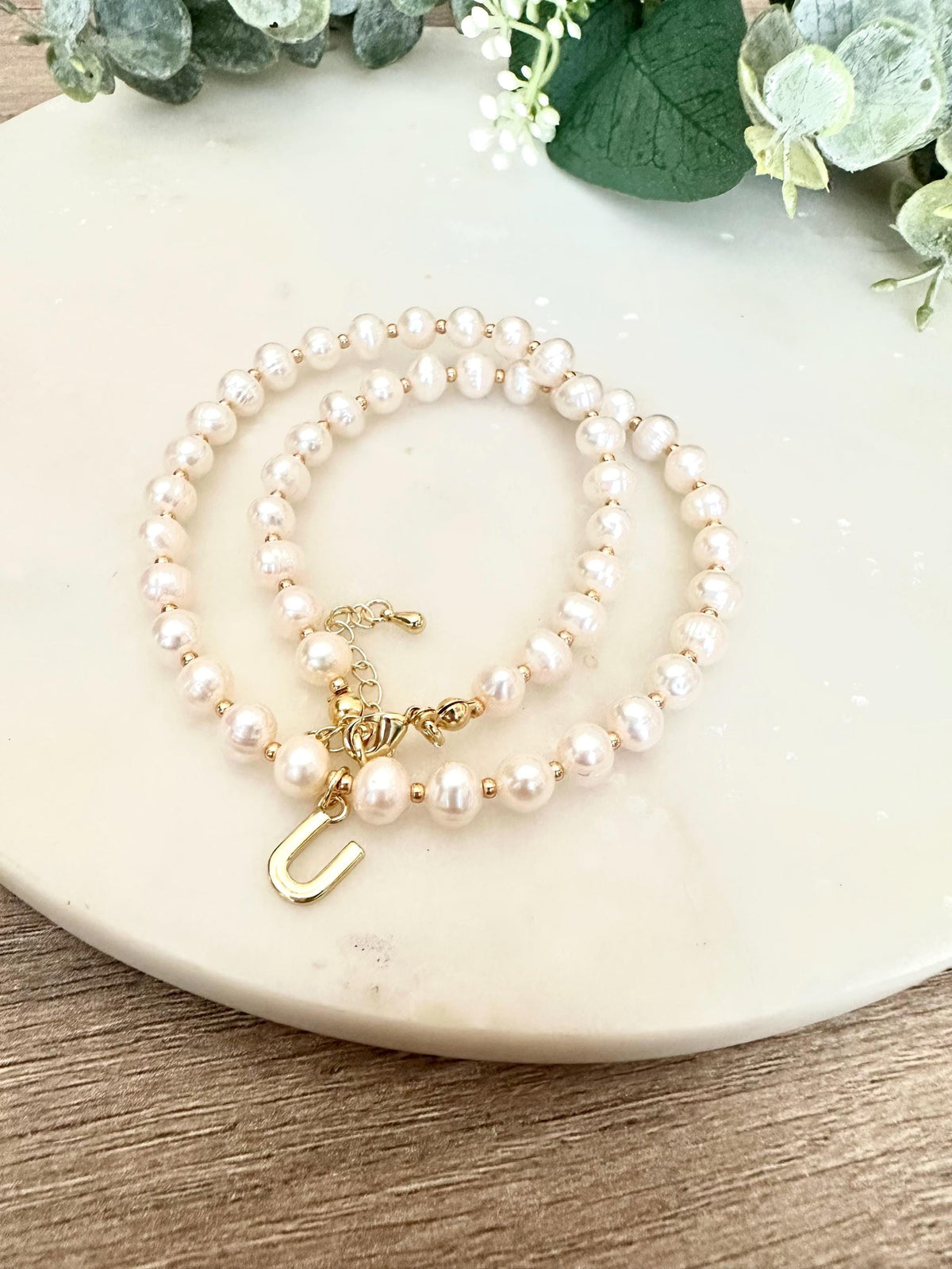 Freshwater Pearl Initial Necklace – Personalized Gold Letter Pendant