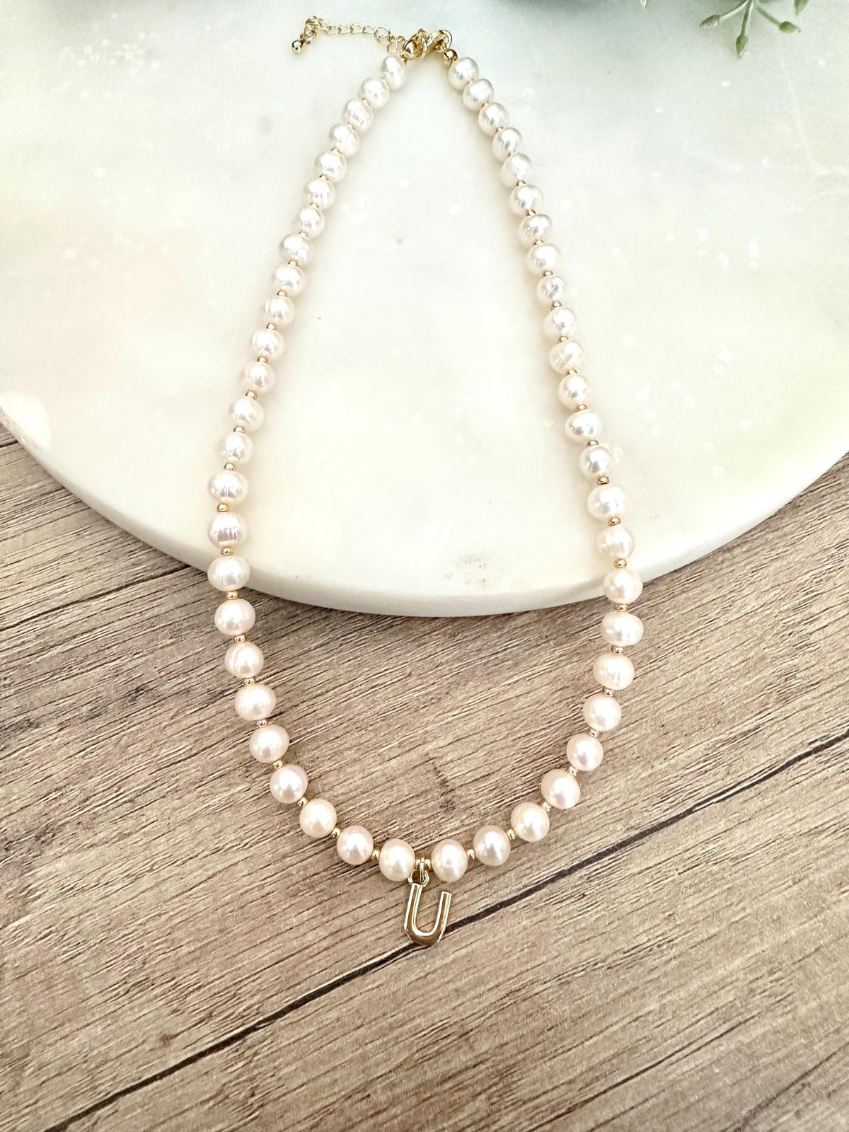 Freshwater Pearl Initial Necklace – Personalized Gold Letter Pendant