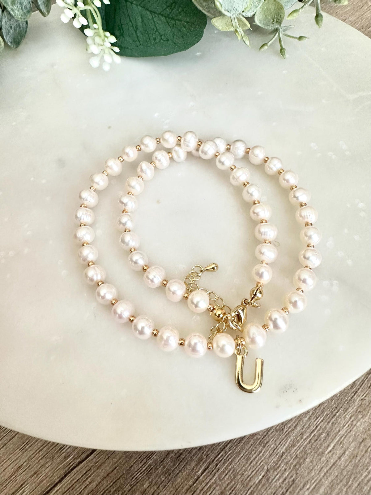 Freshwater Pearl Initial Necklace – Personalized Gold Letter Pendant