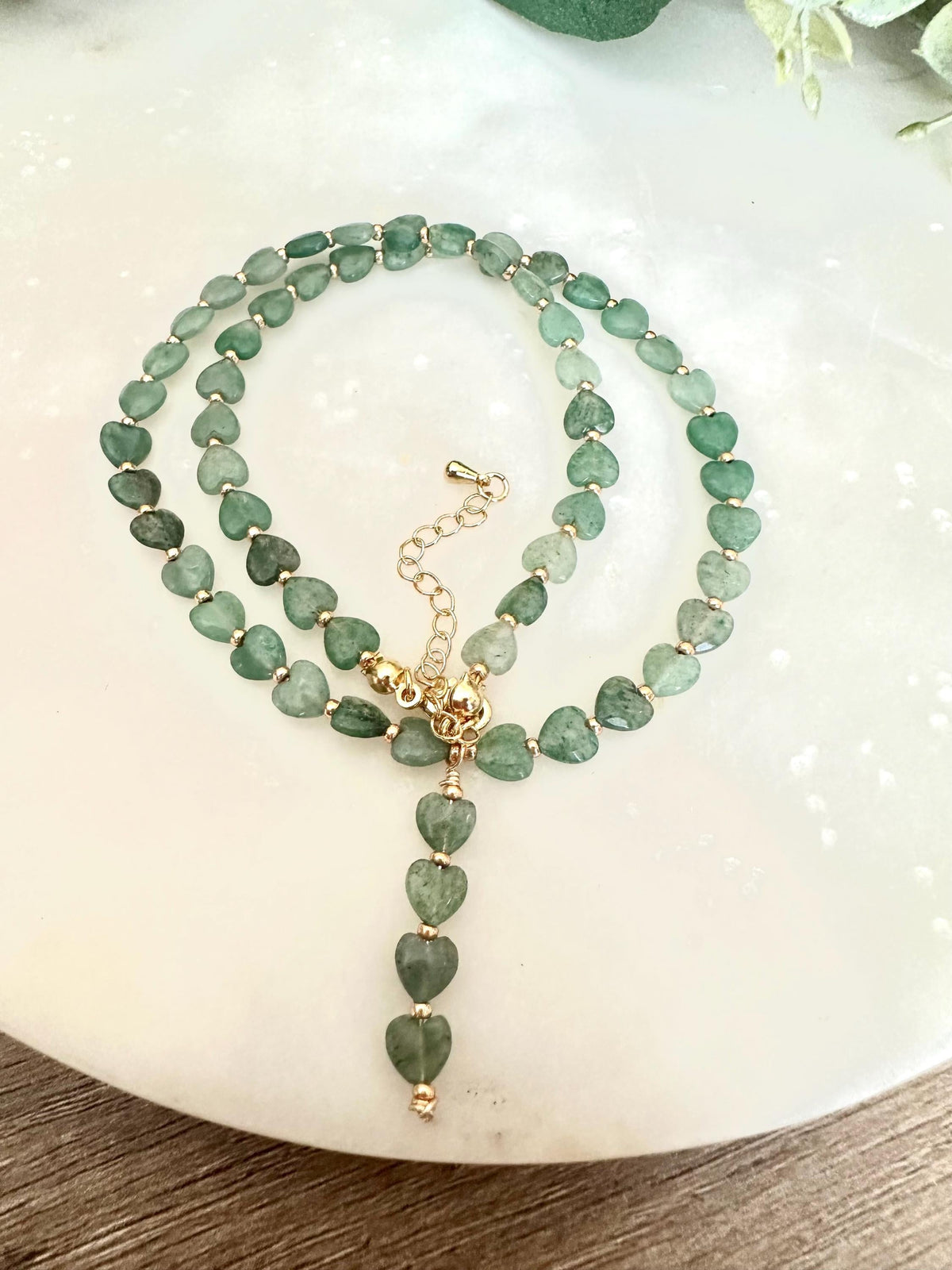 Aventurine Hearts Necklace-Gifts for Her - Y Necklace
