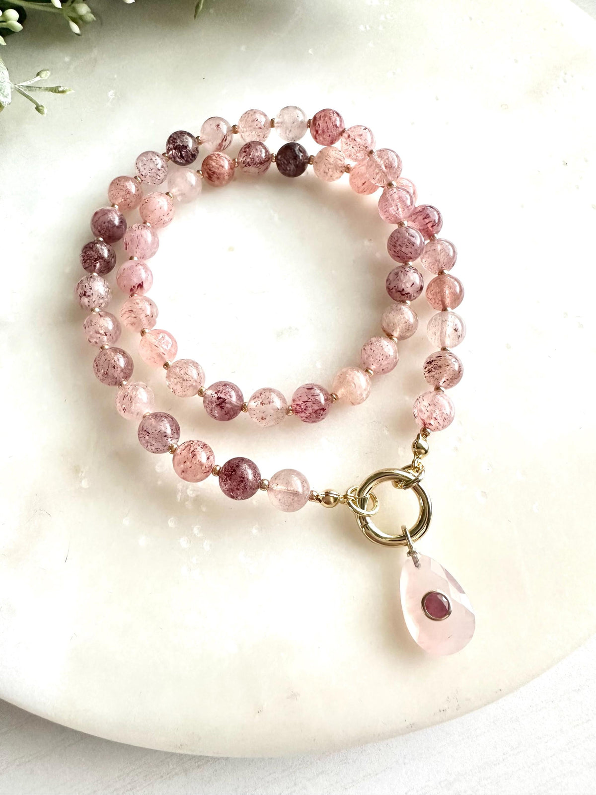 Strawberry Lepidocrocite Quartz Beaded Necklace -Gift-Wedding-Bridesmaid