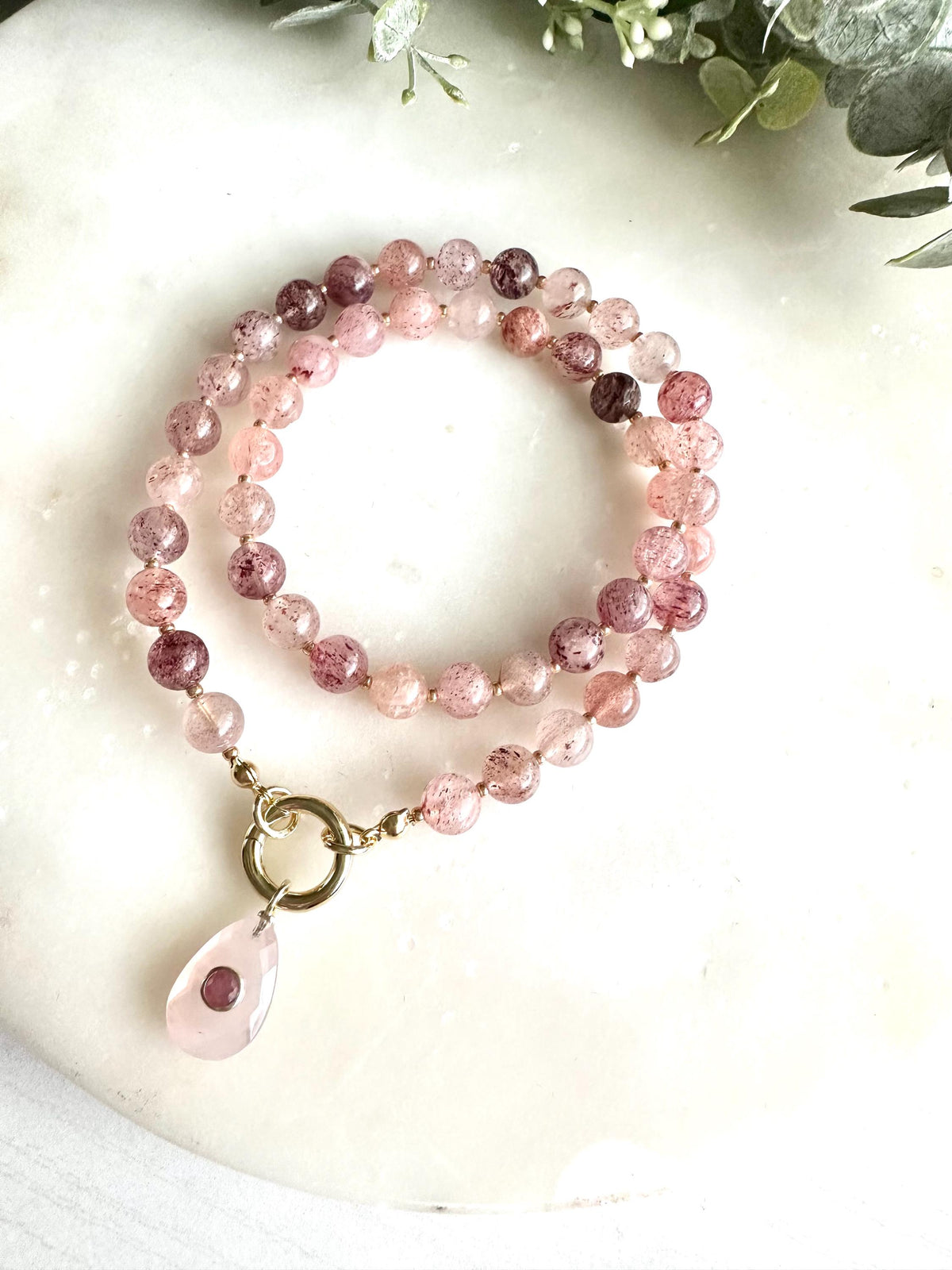 Strawberry Lepidocrocite Quartz Beaded Necklace -Gift-Wedding-Bridesmaid
