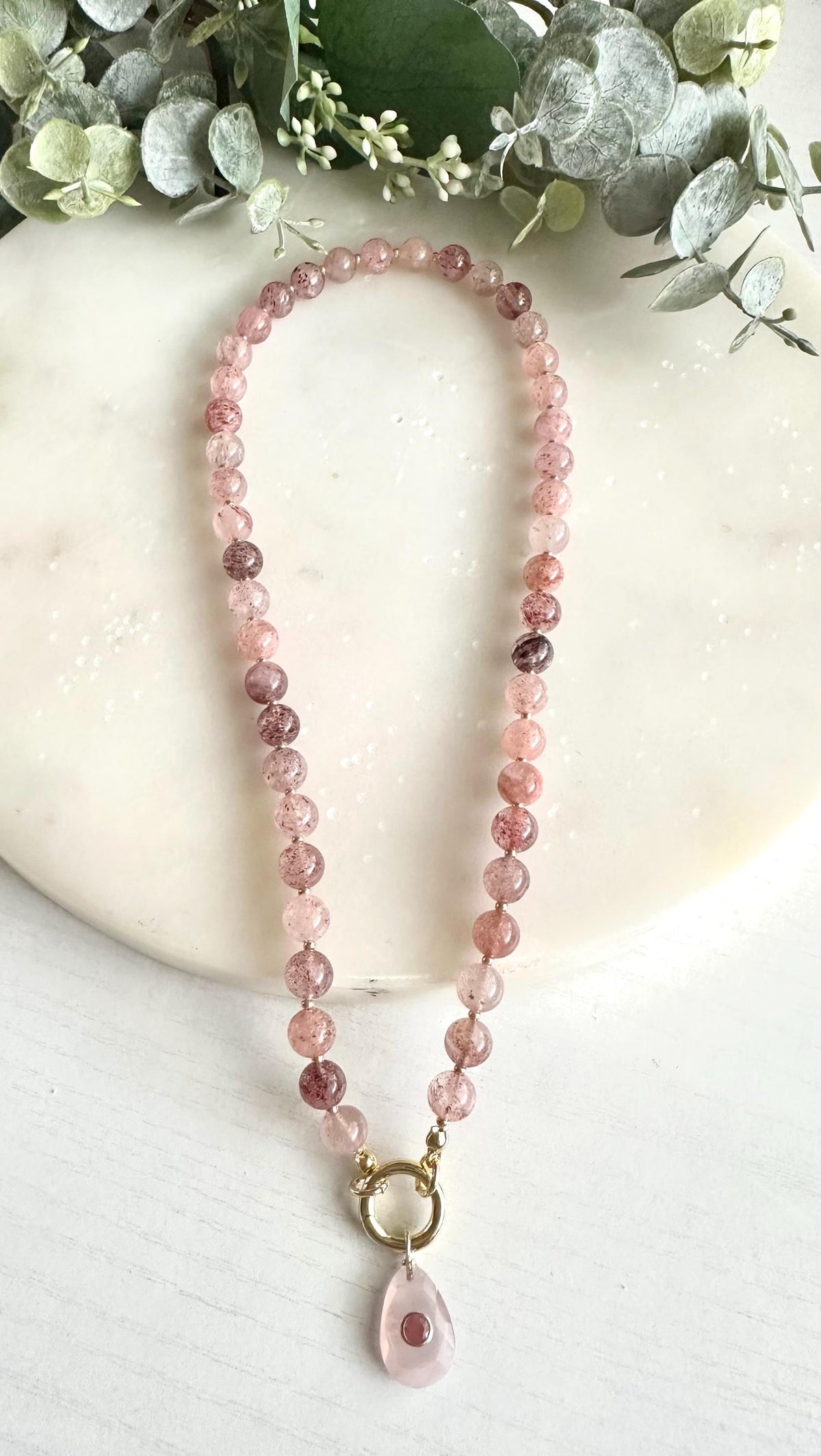 Strawberry Lepidocrocite Quartz Beaded Necklace -Gift-Wedding-Bridesmaid