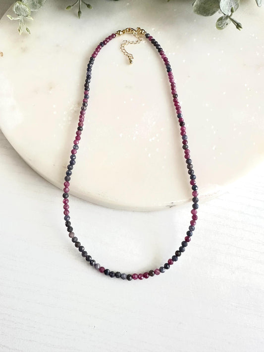 Ruby & Sapphire Necklace – Faceted Gemstone Beaded Necklace