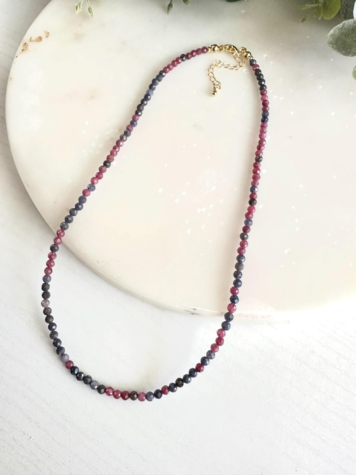 Ruby & Sapphire Necklace – Faceted Gemstone Beaded Necklace