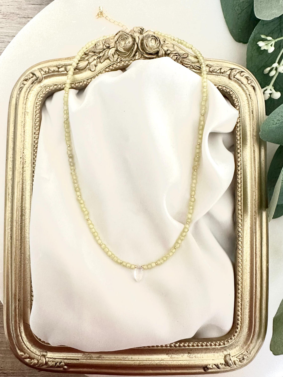 Zircon Peridot Necklace with Clear Quartz Drop | 3–4mm Faceted Gemstone Beaded Necklace | Gold-Filled Layering Jewelry | Handmade Gift