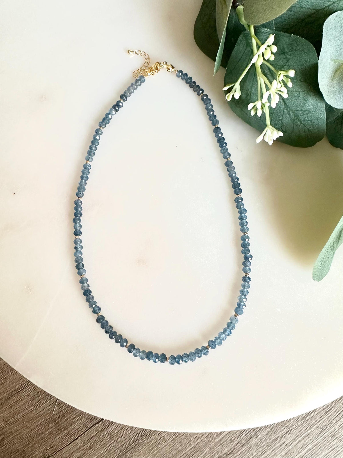 Denim Blue Jade Necklace | 3x4mm Faceted Gemstone Beaded Necklace | Handmade Gold Layering Jewelry | Minimalist Gift for Her