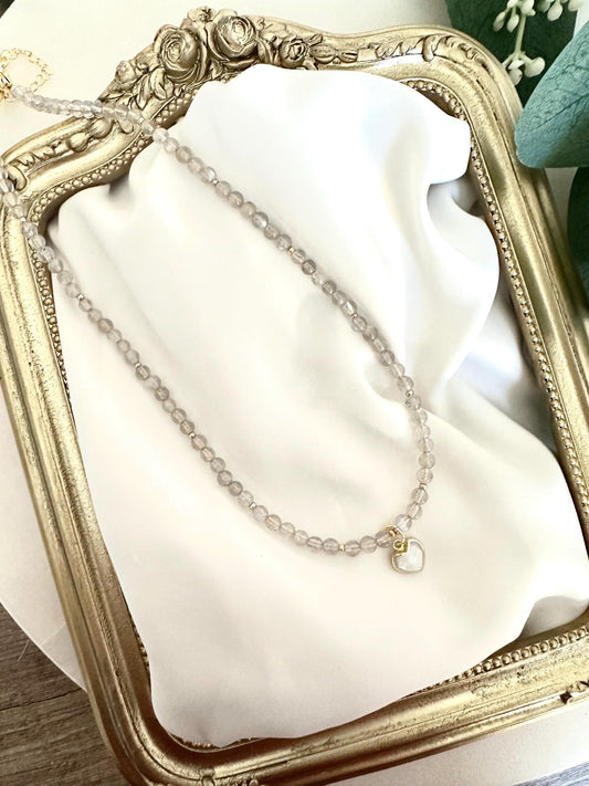 Labradorite Necklace with Moonstone Heart Pendant | 4mm Round Faceted Gemstone Necklace | Gold-Filled Layering Jewelry | Handmade Gift