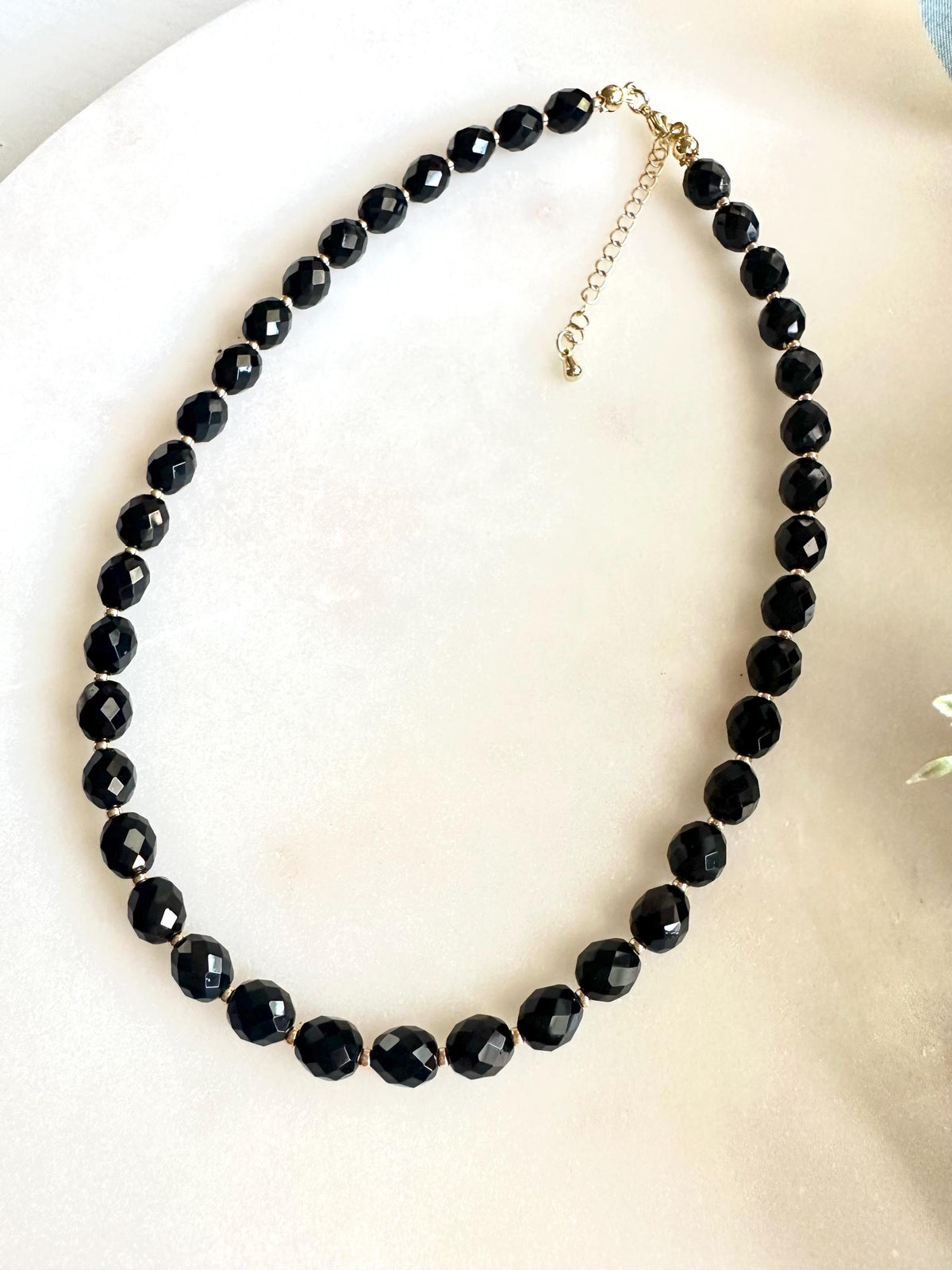 Black Obsidian Faceted Necklace | 6x8mm Rice Beads | Gold Filled Clasp | Handmade Gemstone Necklace | Elegant Minimalist Jewelry