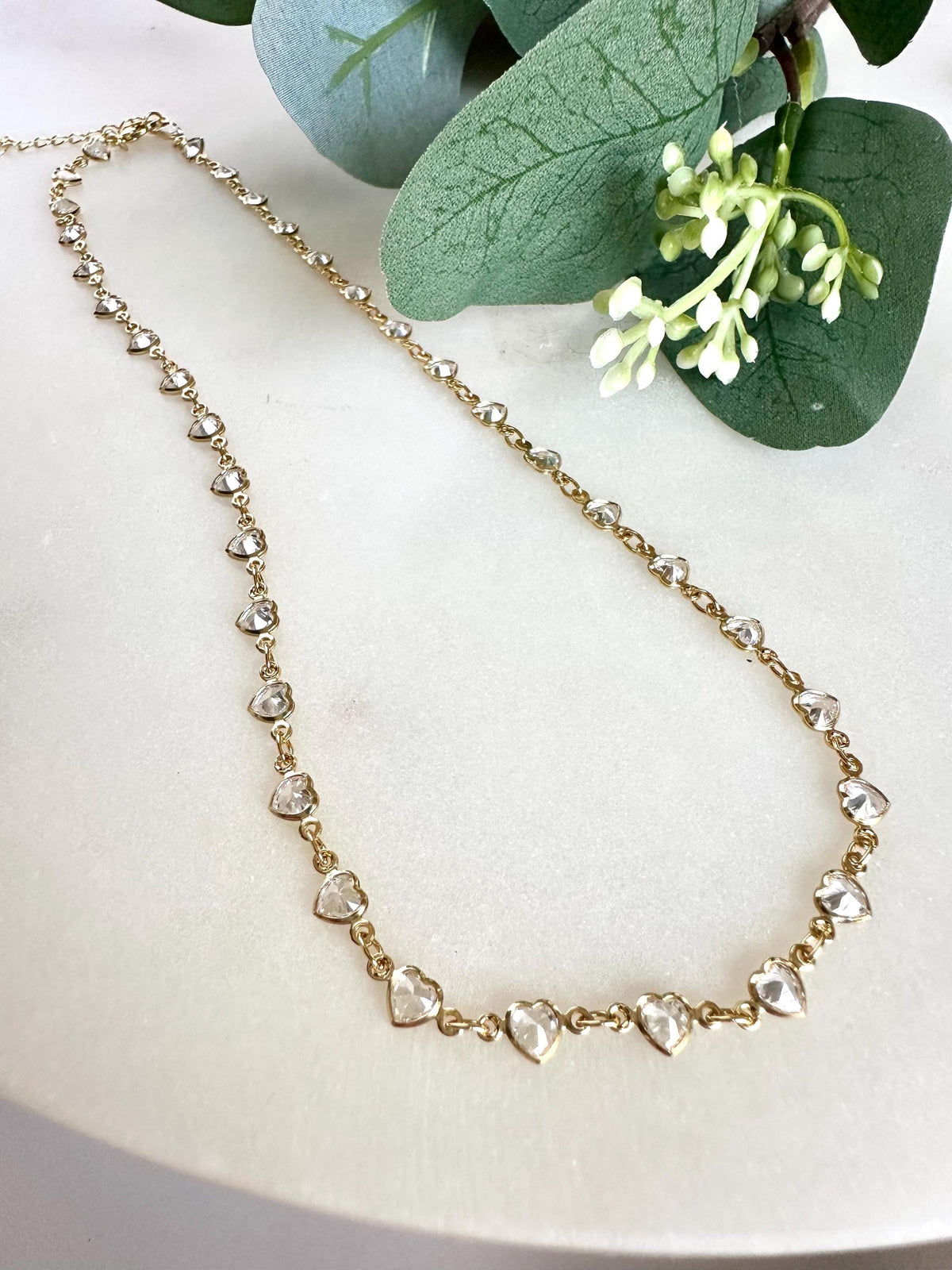 Gold Filled Heart Link Necklace | Dainty CZ Heart Chain | Layering Necklace | Romantic Jewelry | Gift for Her
