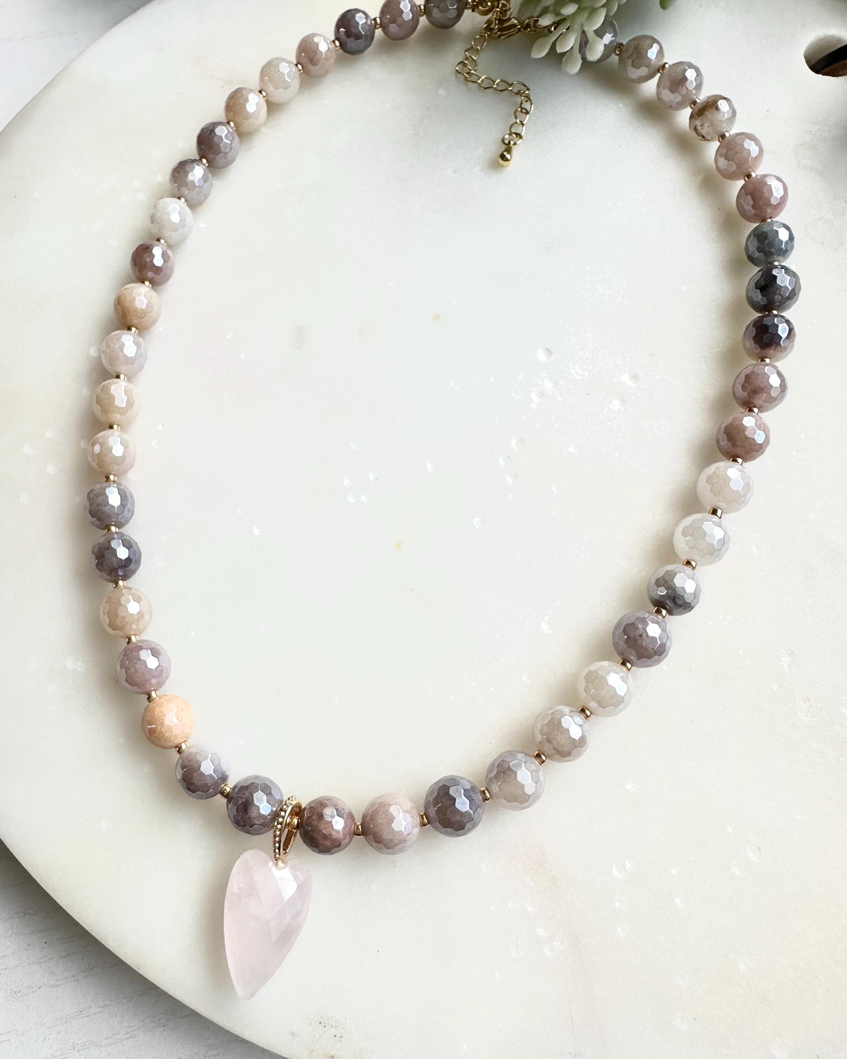 Mystic Lavender Quartz Necklace with Rose Quartz Heart Pendant | Faceted Crystal Beaded Necklace | Romantic Handmade Jewelry | Gift for Her