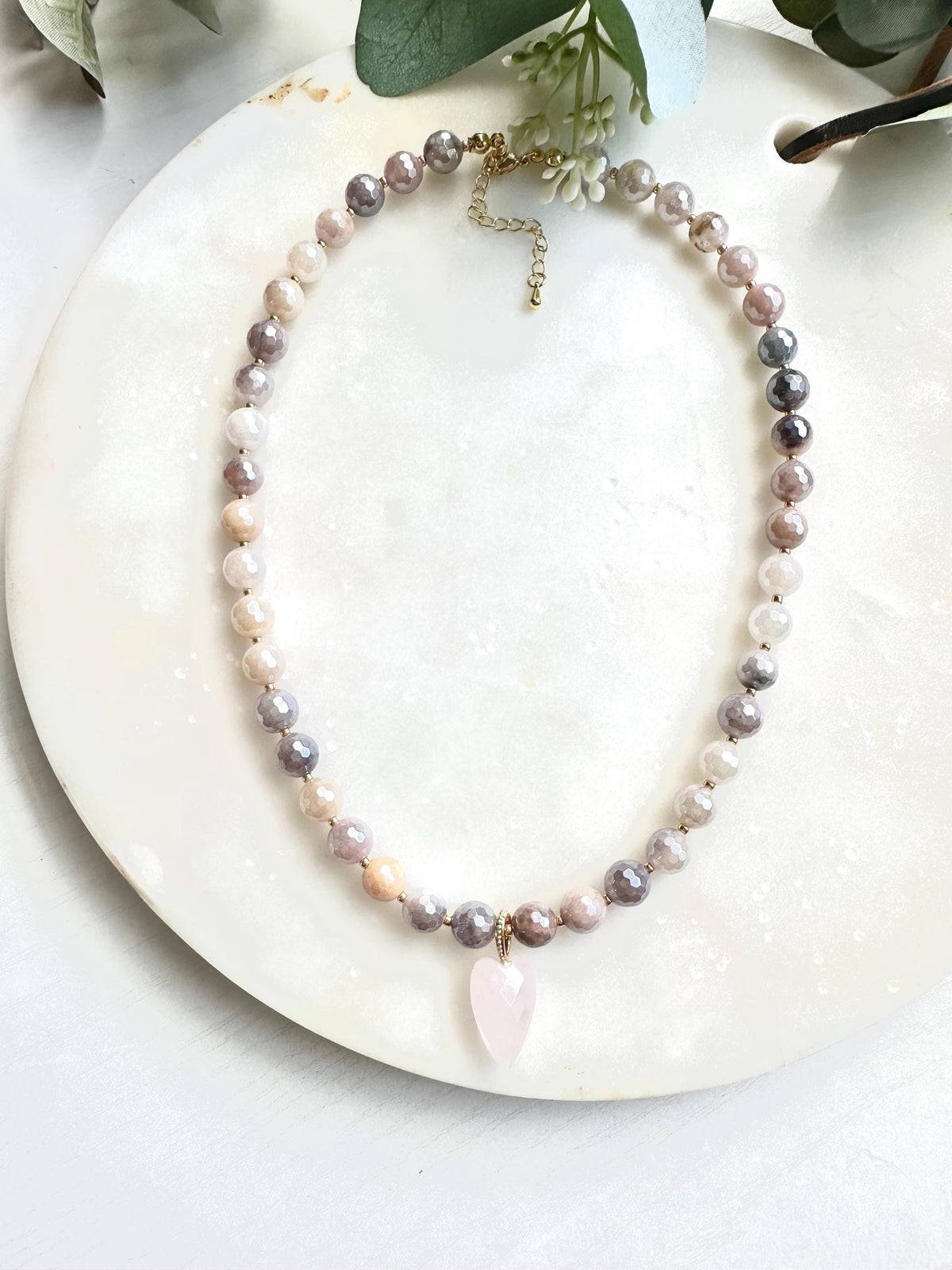 Mystic Lavender Quartz Necklace with Rose Quartz Heart Pendant | Faceted Crystal Beaded Necklace | Romantic Handmade Jewelry | Gift for Her