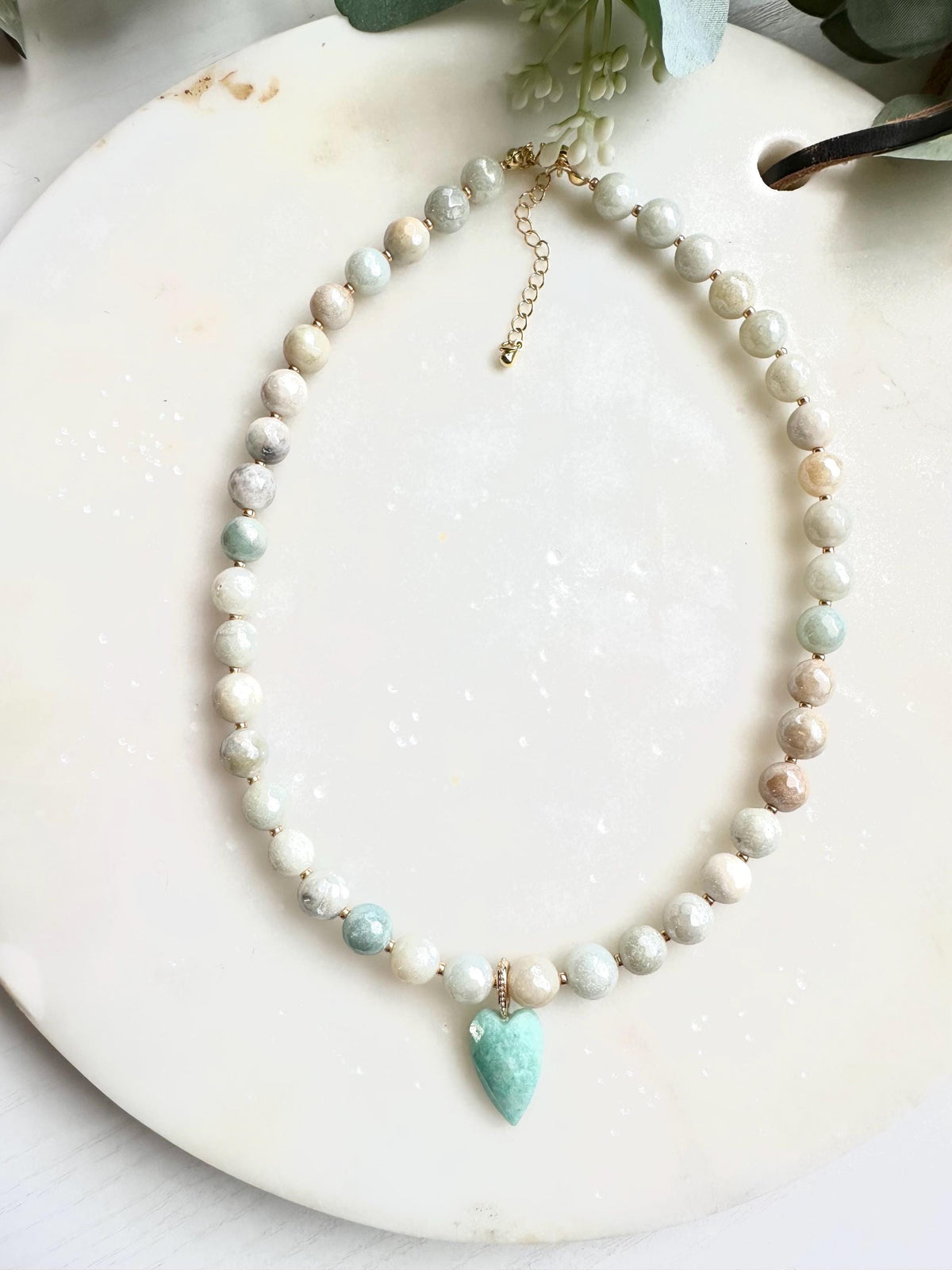 Mystic Amazonite Necklace with Amazonite Heart Pendant | Faceted Gemstone Beaded Necklace | Handmade Calming Jewelry | Gift for Her