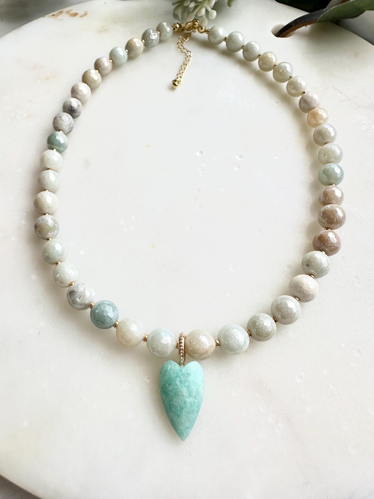 Mystic Amazonite Necklace with Amazonite Heart Pendant | Faceted Gemstone Beaded Necklace | Handmade Calming Jewelry | Gift for Her