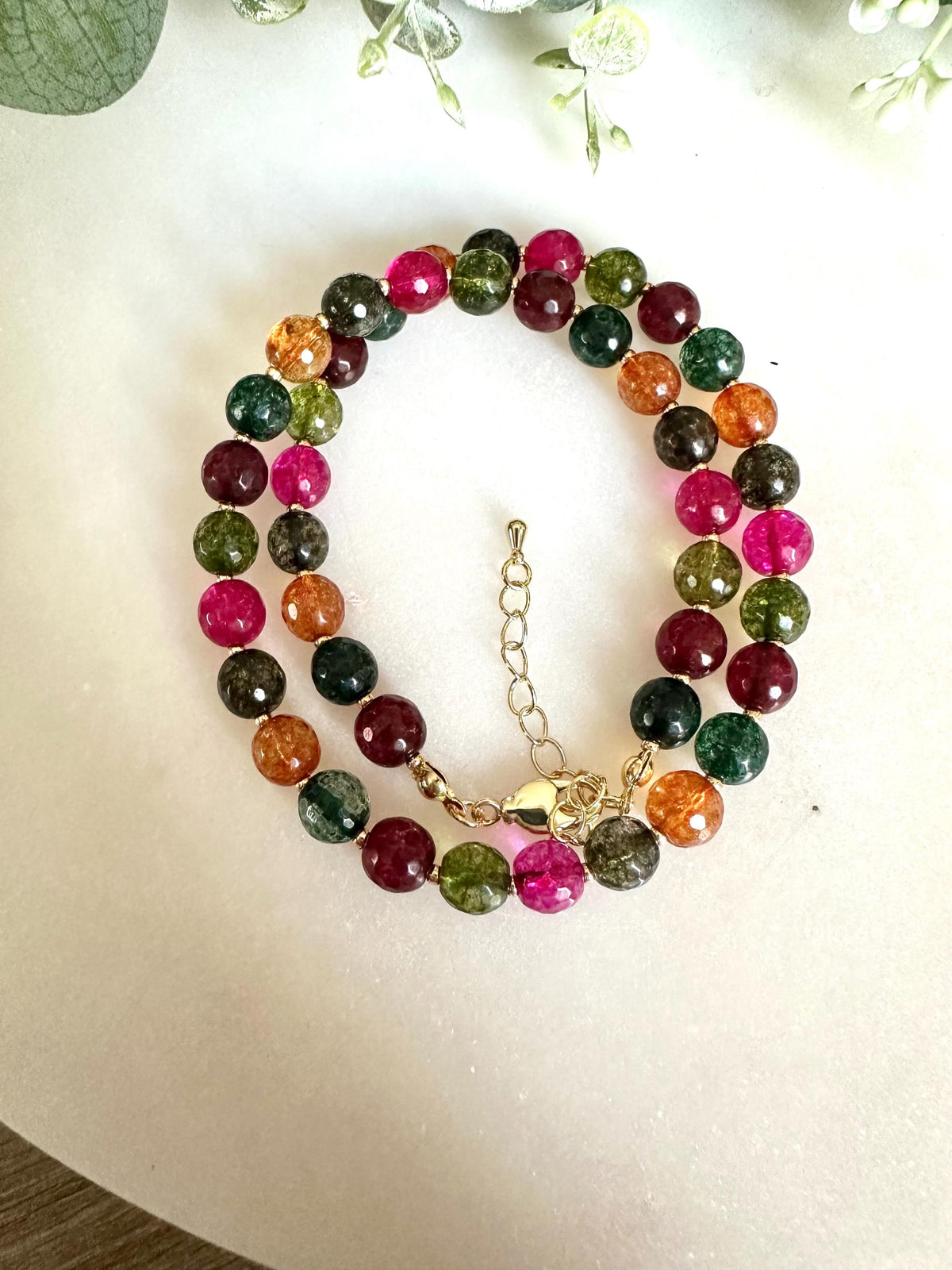 Watermelon Tourmaline Quartz Necklace 8mm • Colorful Gemstone Beaded Necklace • Jewelry • Gold Filled Clasp • Layering Necklace Gift for Her