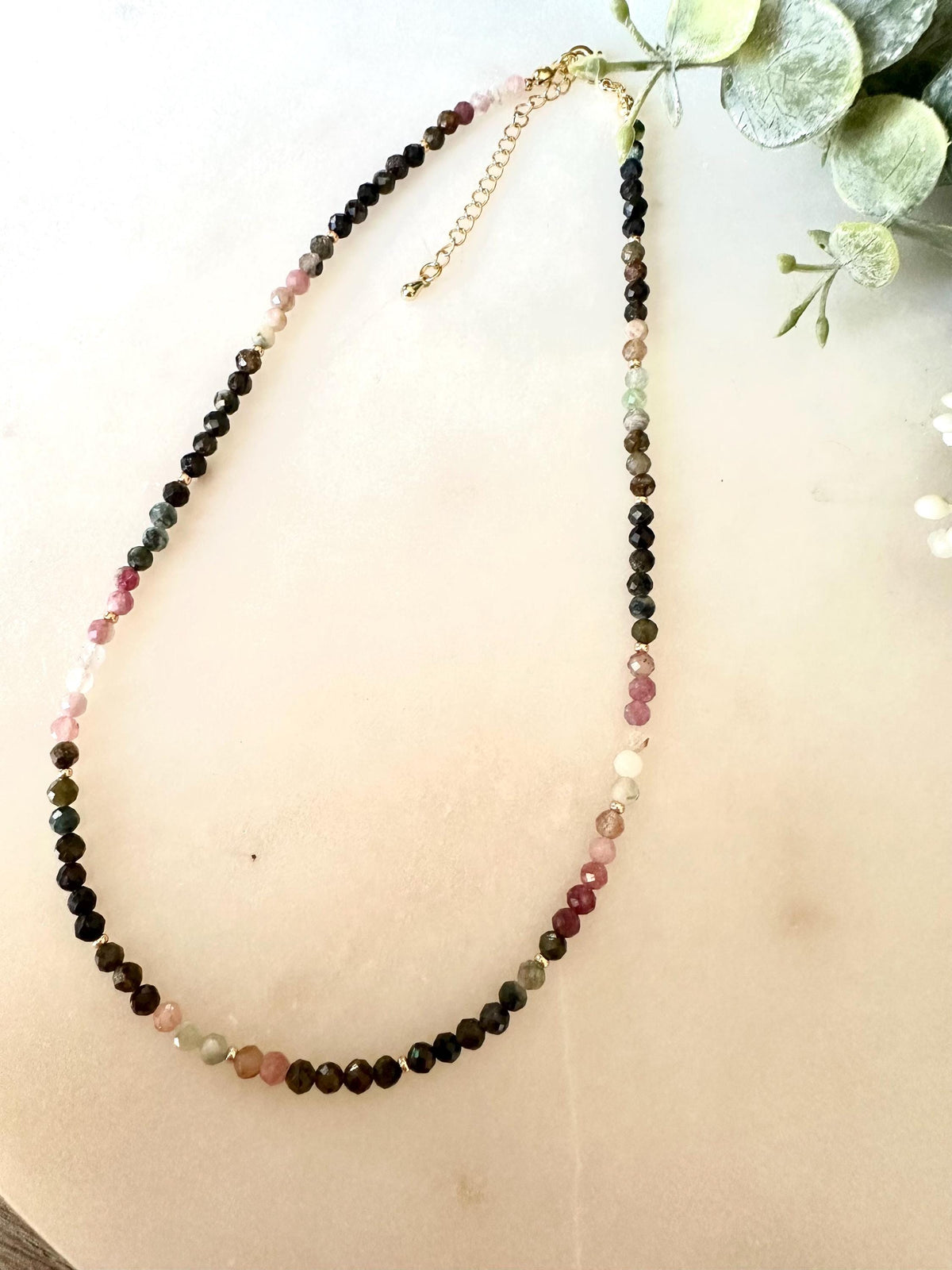 Multicolor Tourmaline Necklace • 4mm Faceted Gemstone Beads • Dainty Layering Necklace • Gold Filled Clasp • October Birthstone Jewelry