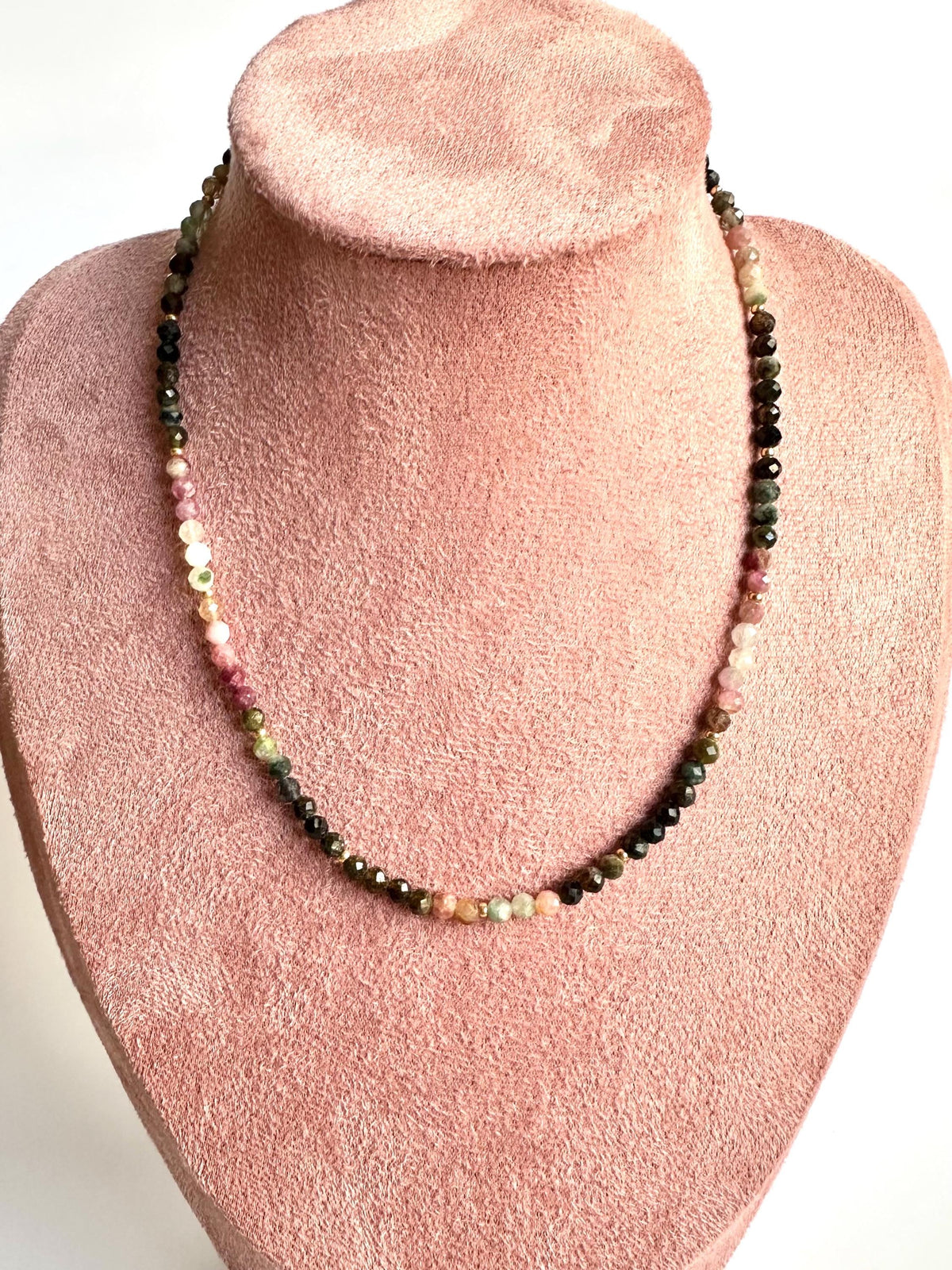 Multicolor Tourmaline Necklace • 4mm Faceted Gemstone Beads • Dainty Layering Necklace • Gold Filled Clasp • October Birthstone Jewelry