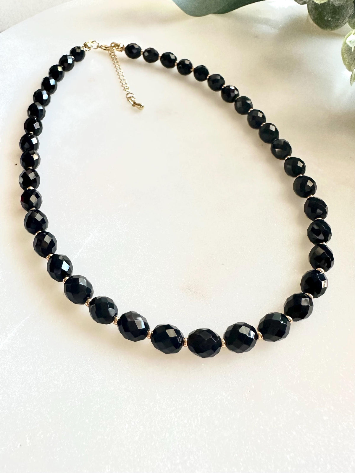 Black Obsidian Faceted Necklace | 6x8mm Rice Beads | Gold Filled Clasp | Handmade Gemstone Necklace | Elegant Minimalist Jewelry