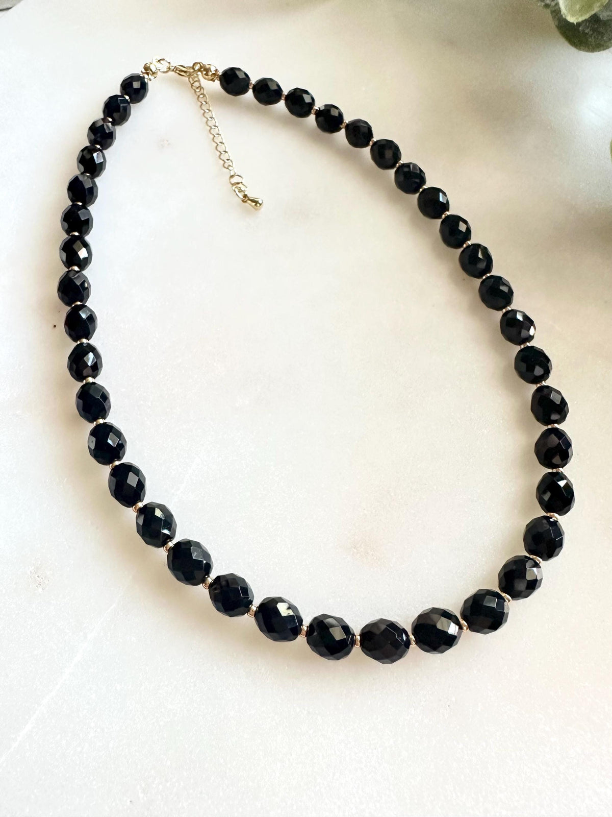 Black Obsidian Faceted Necklace | 6x8mm Rice Beads | Gold Filled Clasp | Handmade Gemstone Necklace | Elegant Minimalist Jewelry