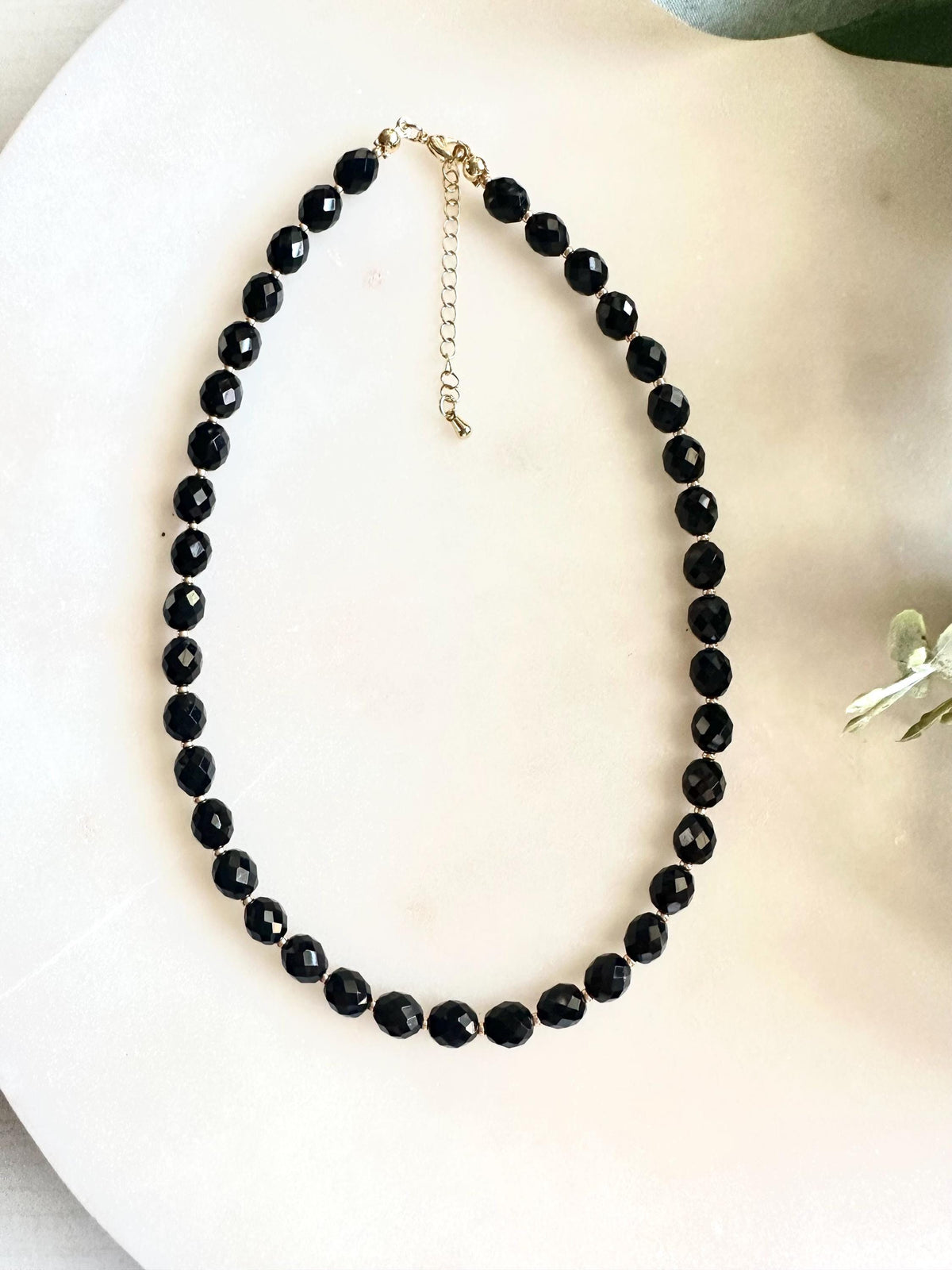 Black Obsidian Faceted Necklace | 6x8mm Rice Beads | Gold Filled Clasp | Handmade Gemstone Necklace | Elegant Minimalist Jewelry
