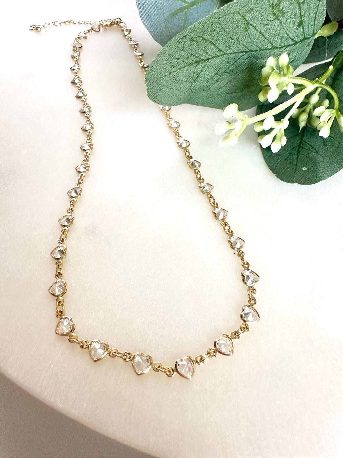 Gold Filled Heart Link Necklace | Dainty CZ Heart Chain | Layering Necklace | Romantic Jewelry | Gift for Her