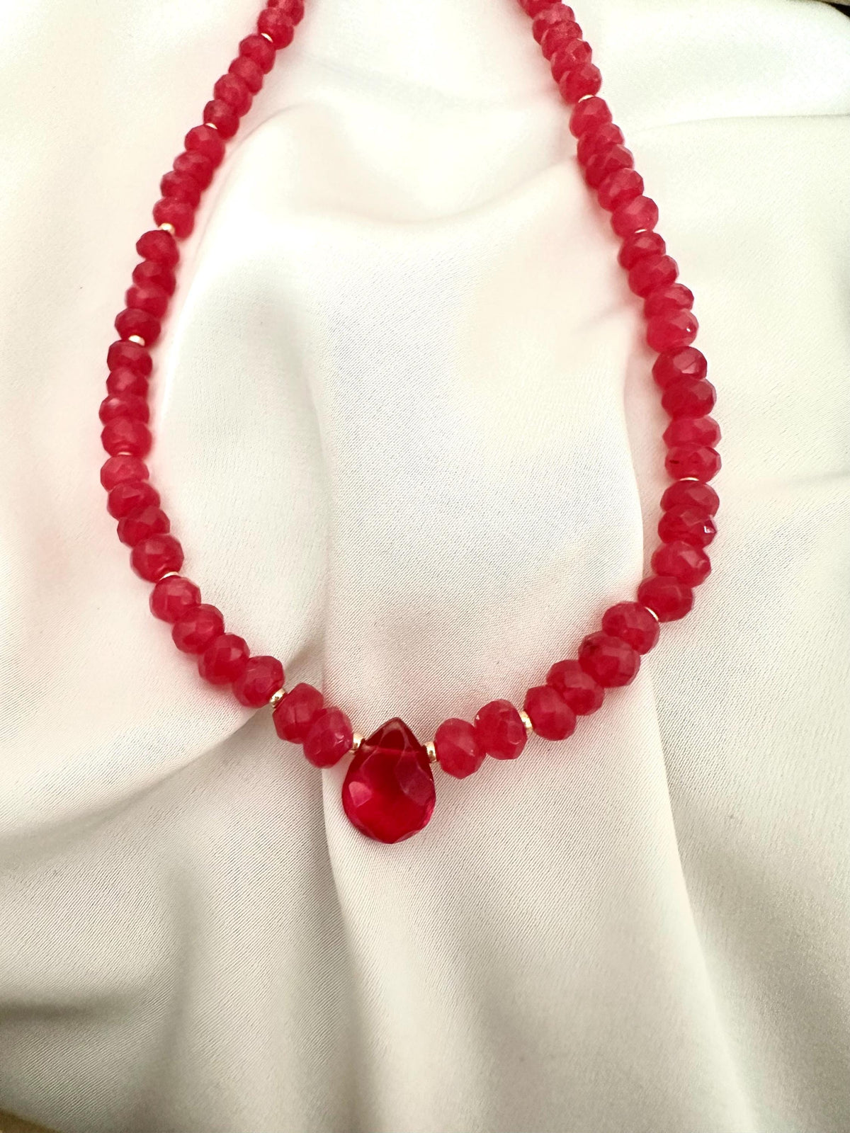 Red Jade Beaded Drop Necklace -Gift-Wedding-Bridesmaids