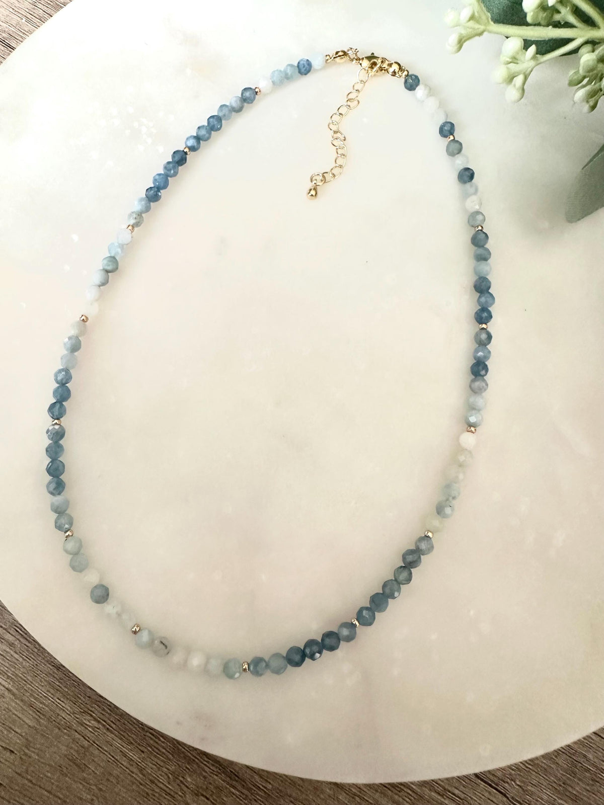 Dainty Aquamarine Necklace • Ombre Blue Gemstone Choker • March Birthstone Jewelry