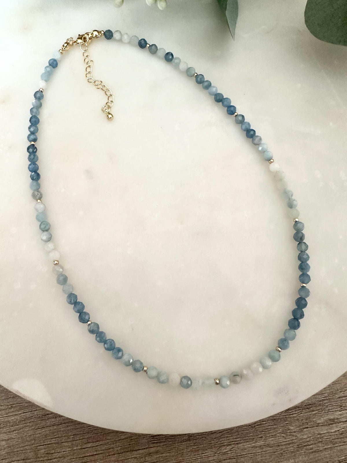 Dainty Aquamarine Necklace • Ombre Blue Gemstone Choker • March Birthstone Jewelry