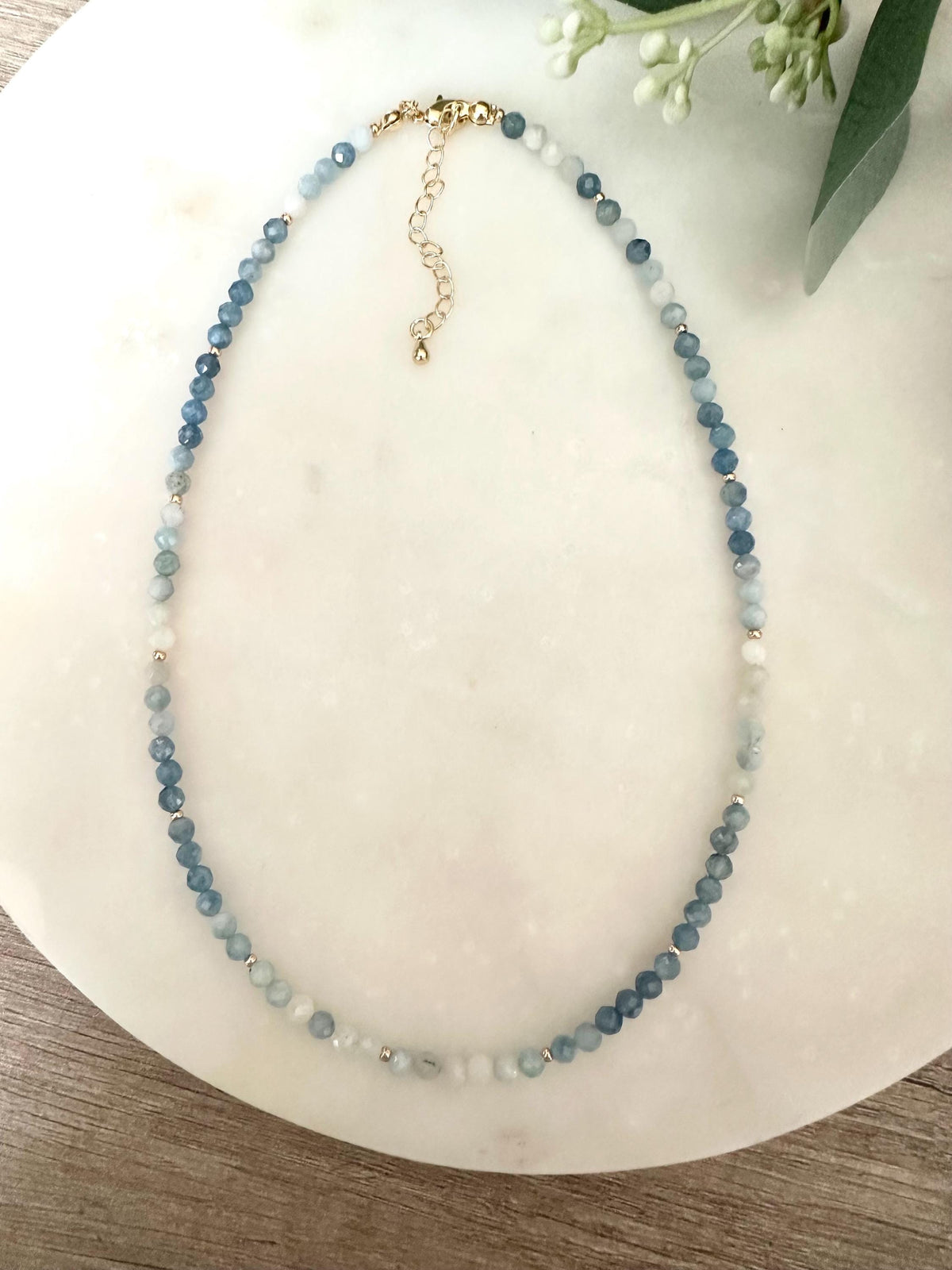 Dainty Aquamarine Necklace • Ombre Blue Gemstone Choker • March Birthstone Jewelry