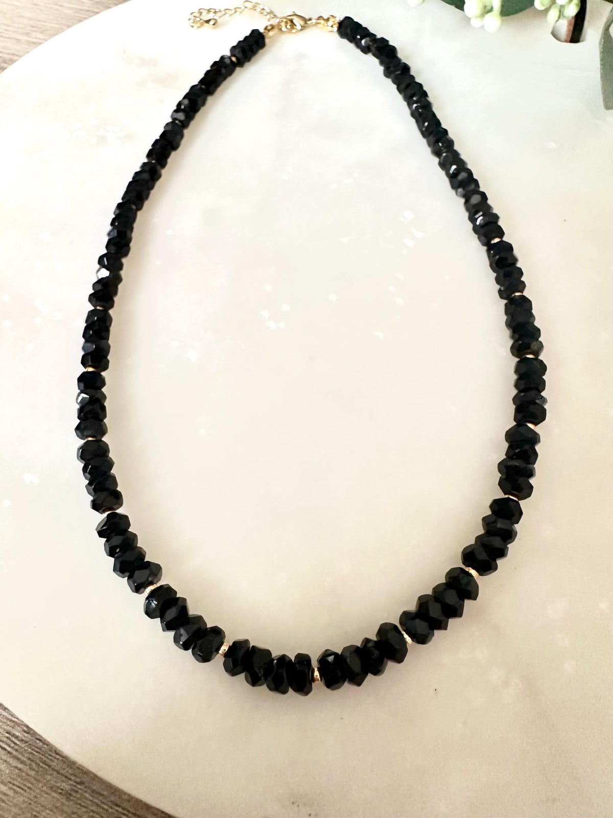 Black Onyx Beaded Necklace • Faceted Onyx Layering Necklace • Gold Filled Clasp • Simple Black Gemstone Necklace • Handmade Jewelry