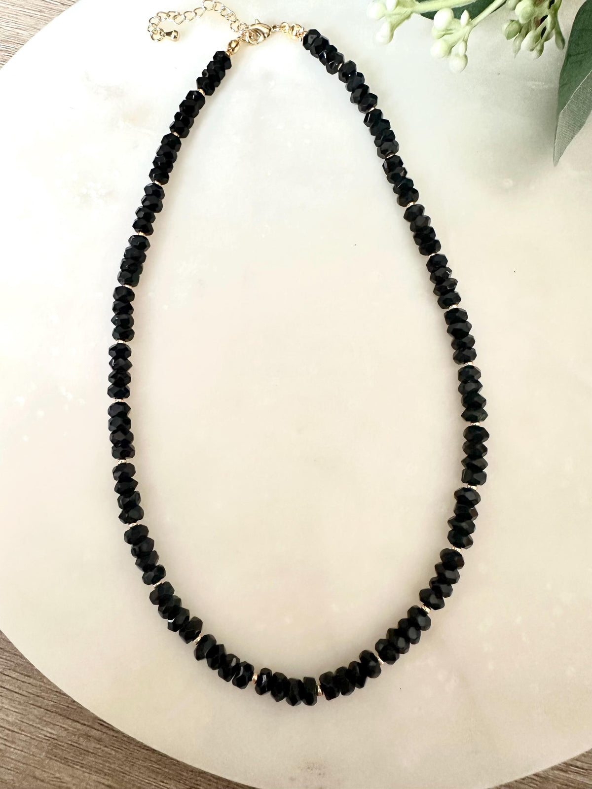 Black Onyx Beaded Necklace • Faceted Onyx Layering Necklace • Gold Filled Clasp • Simple Black Gemstone Necklace • Handmade Jewelry