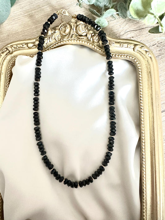 Black Onyx Beaded Necklace • Faceted Onyx Layering Necklace • Gold Filled Clasp • Simple Black Gemstone Necklace • Handmade Jewelry