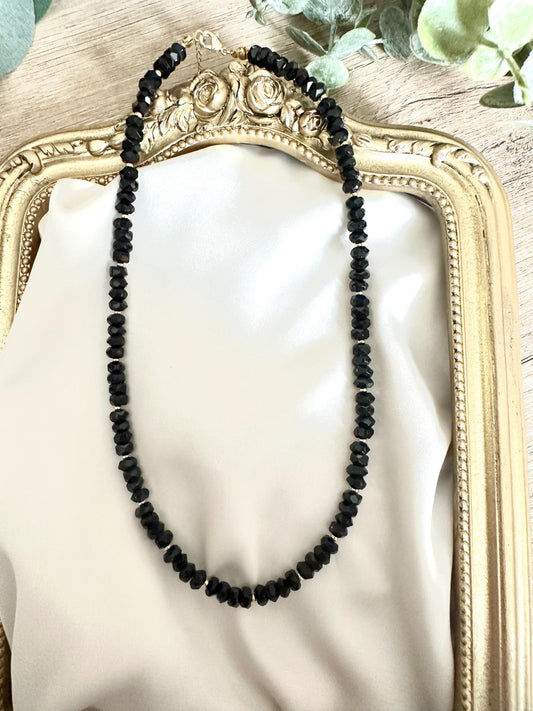 Faceted Black Onyx Beaded Necklace • Gold Filled Clasp