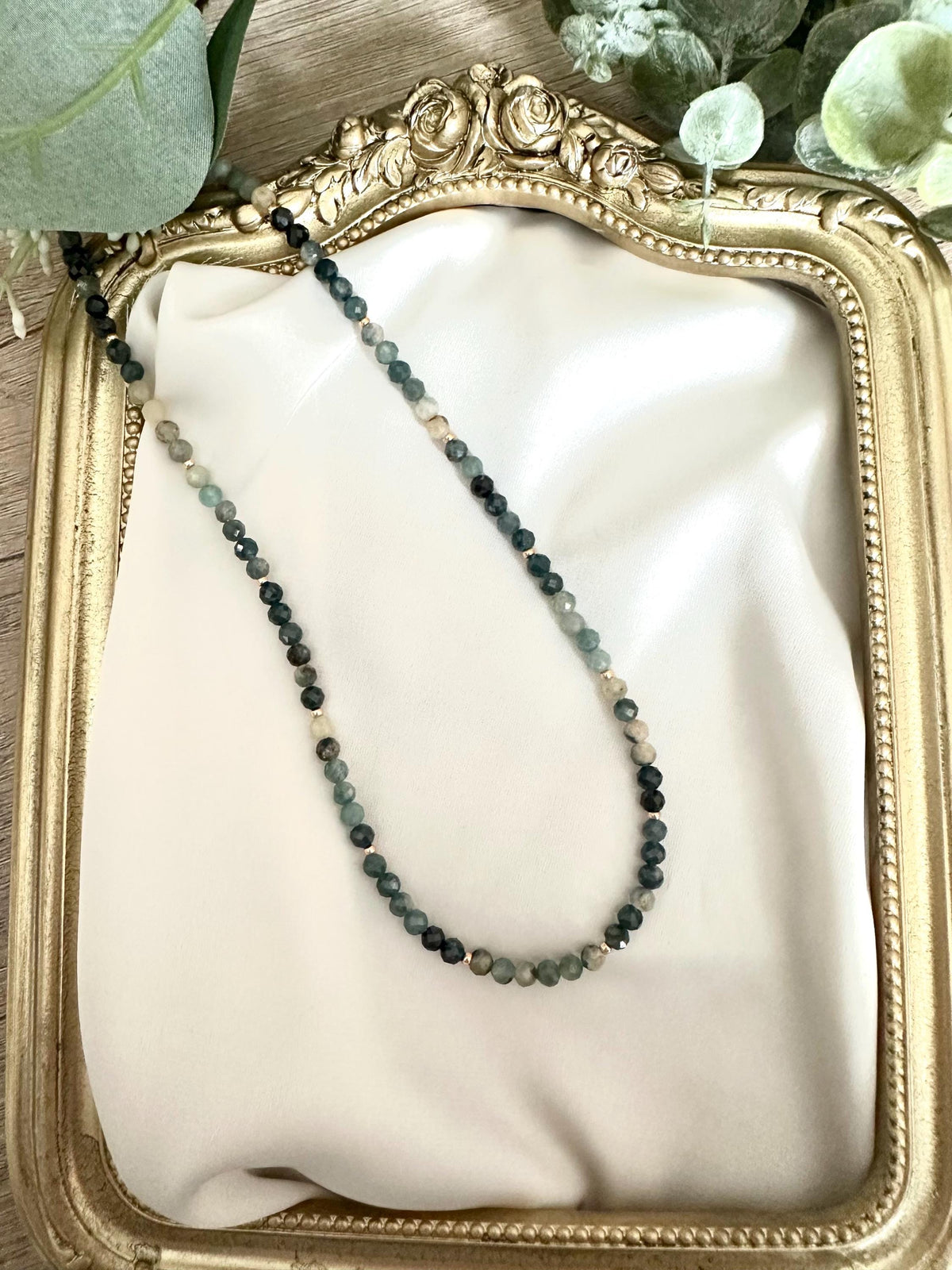 Natural Blue Tourmaline 3mm Beaded Necklace – Dainty Ombre Gemstone Strand
