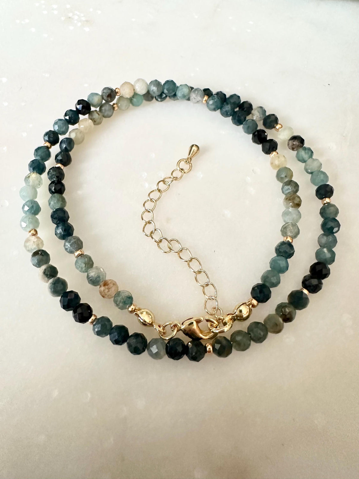 Natural Blue Tourmaline 3mm Beaded Necklace – Dainty Ombre Gemstone Strand