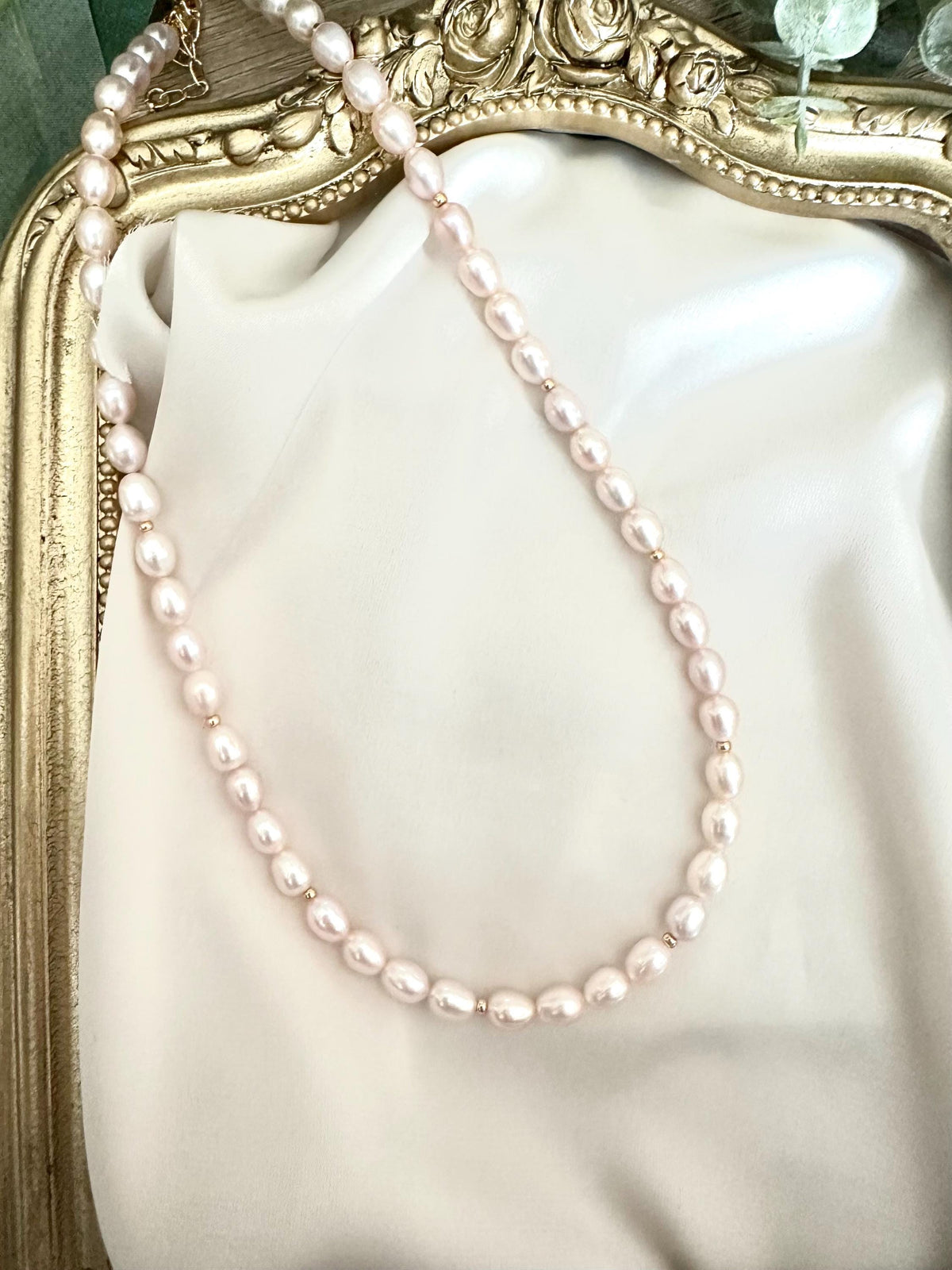 Classic Light Pink Pearl Necklace | 5x6mm Freshwater Pearls | Delicate Bridal Jewelry l Gift for her