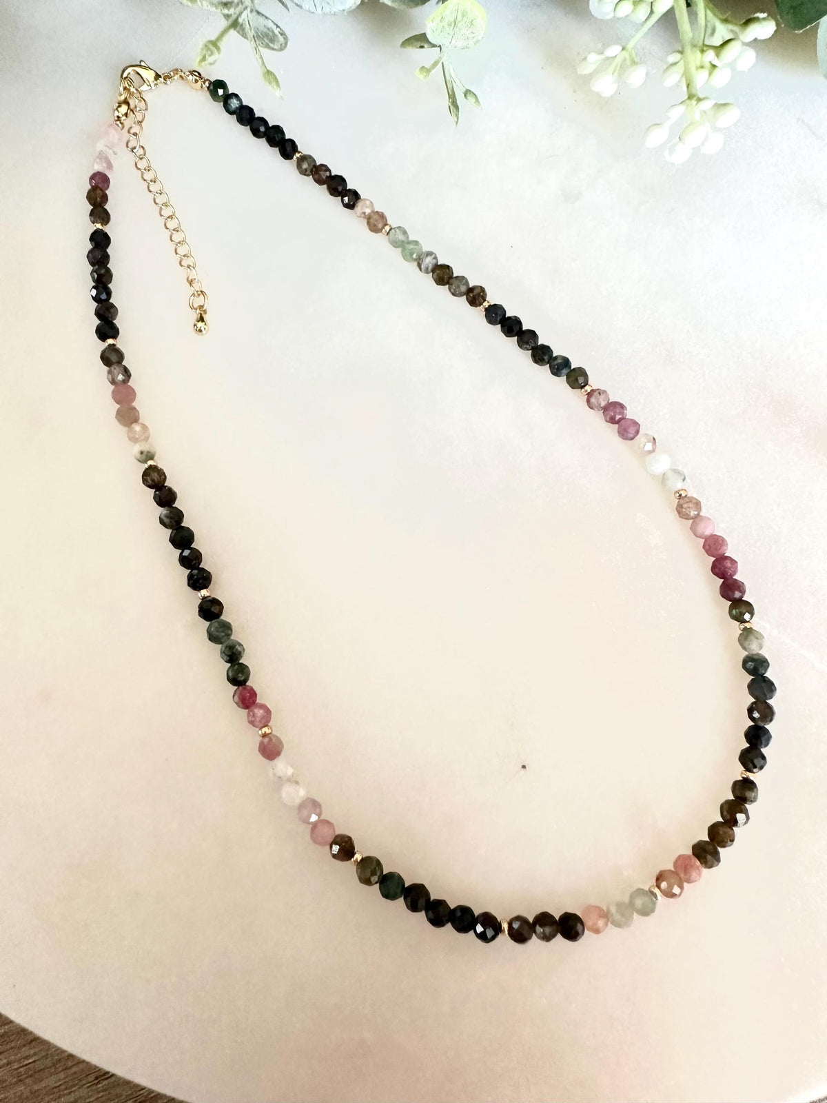 Multicolor Tourmaline Necklace • 4mm Faceted Gemstone Beads • Dainty Layering Necklace • Gold Filled Clasp • October Birthstone Jewelry