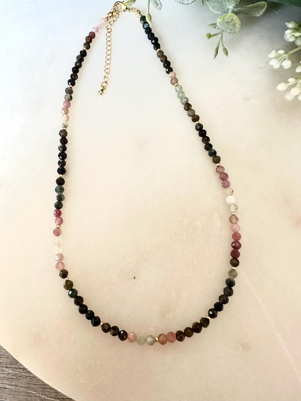 Multicolor Tourmaline Necklace • 4mm Faceted Gemstone Beads • Dainty Layering Necklace • Gold Filled Clasp • October Birthstone Jewelry