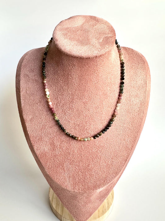 Multicolor Tourmaline Necklace • 4mm Faceted Gemstone Beads • Dainty Layering Necklace • Gold Filled Clasp • October Birthstone Jewelry