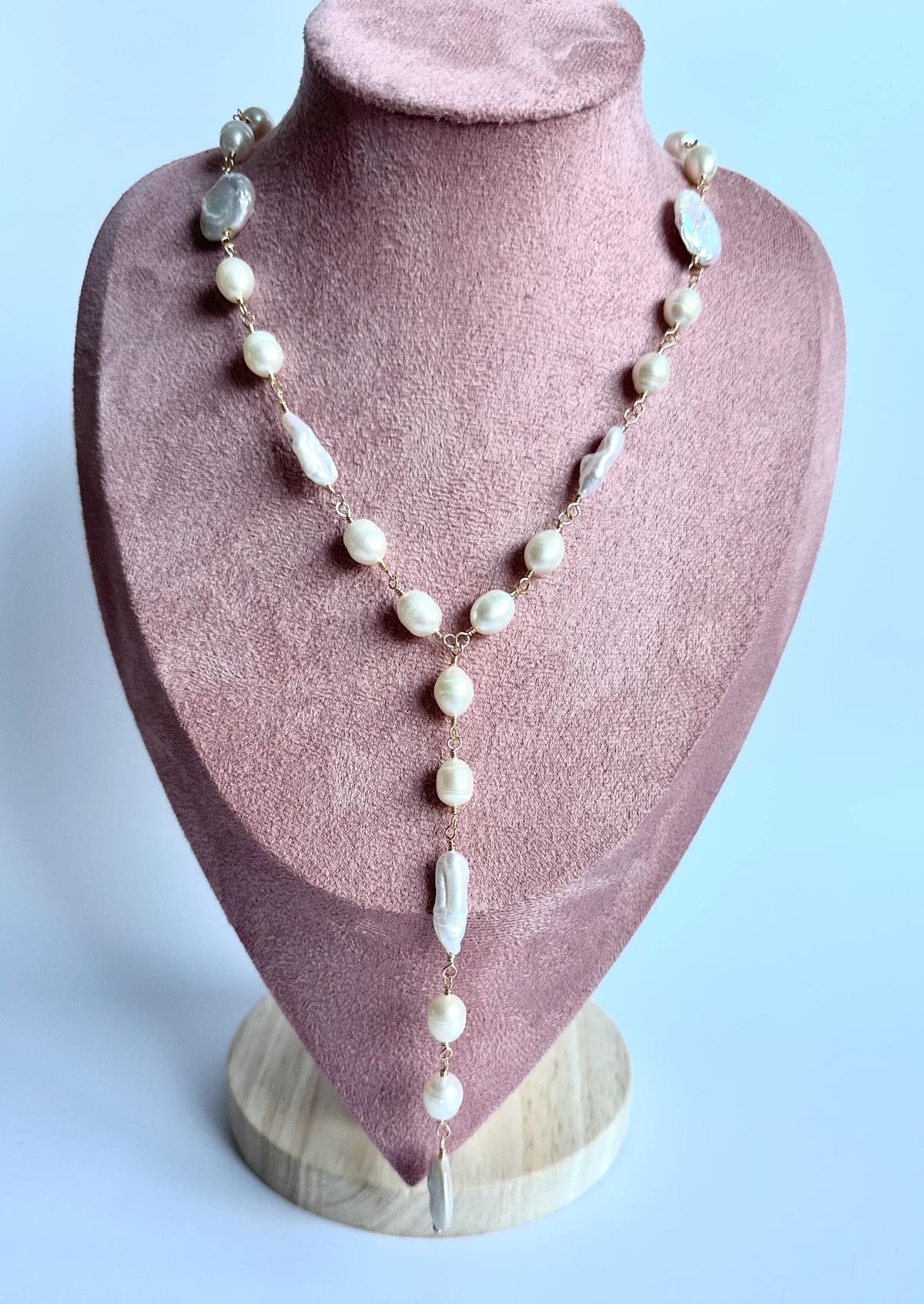Freshwater Pearl Lariat Necklace • Hand Wire Wrapped Pearl Drop Necklace • Bridal Pearl Jewelry • Baroque & Coin Pearl Necklace • Gift