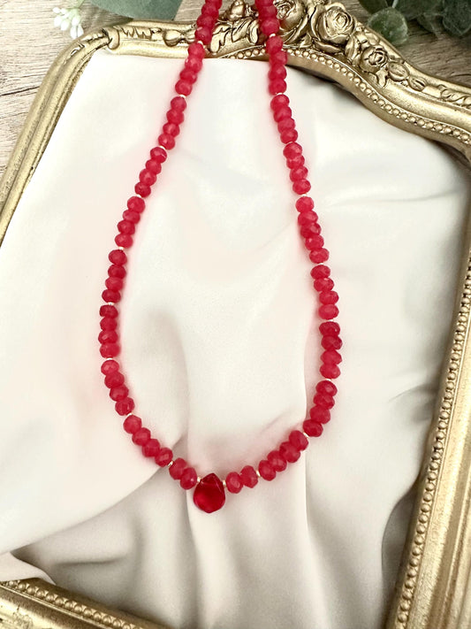 Red Jade Beaded Drop Necklace -Gift-Wedding-Bridesmaids