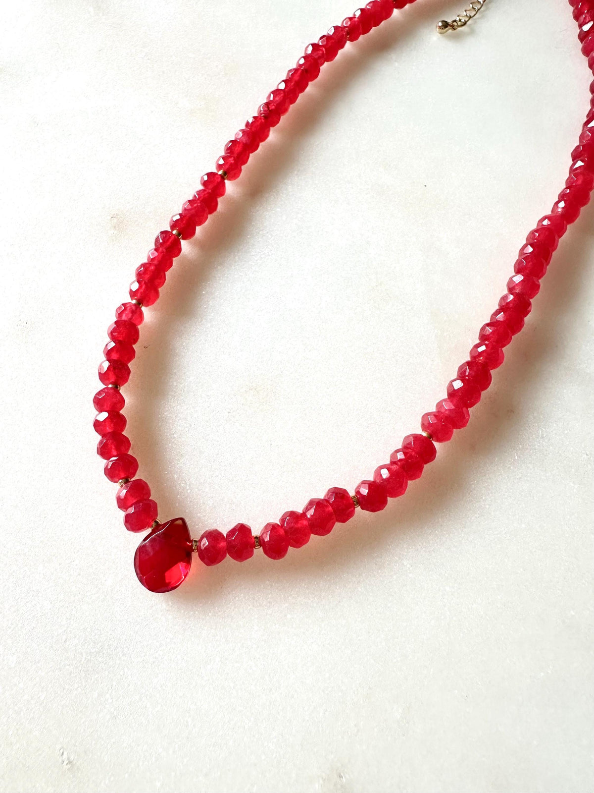 Red Jade Beaded Drop Necklace -Gift-Wedding-Bridesmaids