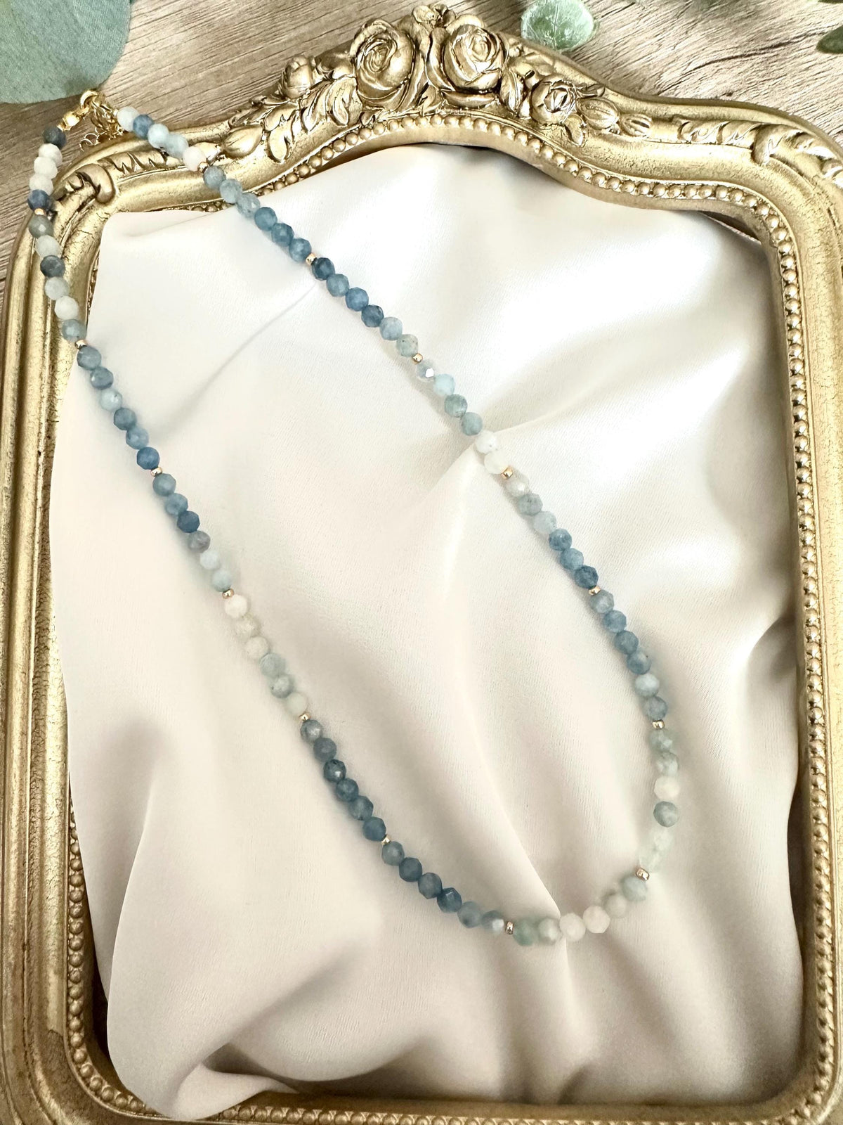 Dainty Aquamarine Necklace • Ombre Blue Gemstone Choker • March Birthstone Jewelry