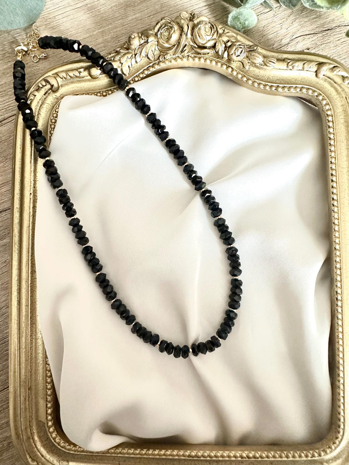Black Onyx Beaded Necklace • Faceted Onyx Layering Necklace • Gold Filled Clasp • Simple Black Gemstone Necklace • Handmade Jewelry